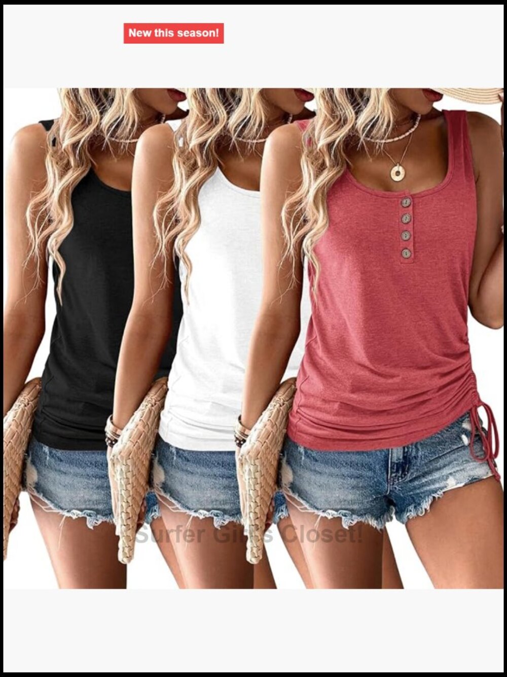 3 Pack Womens Sleeveless Tank Tops Summer Loose Fit Casual Henley Shirts with